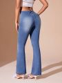SHEIN BAE Water Washed Boot Cut Jeans With Tie-up Design