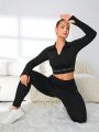 Daily&Casual Solid Color Plus Size Sports Suit