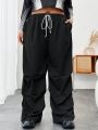 SHEIN CURVE+ Plus Size Women's Elastic Waist Wide Leg Pants For Casual Wear