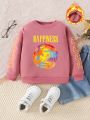 Girls' Fun And Cute Expression Pack, Letter Pattern Printed Round Neck Fleece Sweater For Fall, Winter