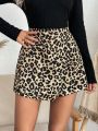 SHEIN LUNE Women'S Leopard Print Irregular Hem Skorts