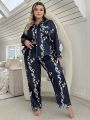 Plus Size Women's Floral Printed Long Sleeve Long Pants Homewear Set