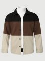 Men'S Color Block Long Sleeve Woolen Coat