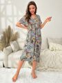 Plants Print Batwing Sleeve Nightdress