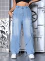 SHEIN ICON Plus Size Workwear Denim Jeans With Side Flap Pockets