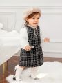 SHEIN 2pcs Baby Girls' Sleeveless Tweed Dress And Long Sleeve Shirt Set In