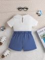 Baby Boy Shirred Detail Peter Pan Collar Top & Shorts