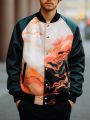 Men's Printed Color Blocking Button Up Jacket