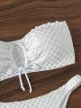 SHEIN Swim Mod Bandeau Texture Bikini Set With Drawstring Detail