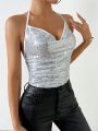 SHEIN BAE Women's Sparkly Halter Neck Vest