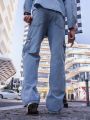 Men'S Flap Pocket & Side Stripe Denim Pants