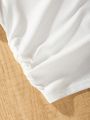 Teen Girls' Solid Color Side Drawstring Folding Short Sleeve T-Shirt