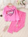 Girls' Heart Patterned Pajama Set