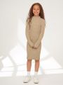 SHEIN Kids EVRYDAY Tween Girl Mock Neck Ribbed Knit Sweater Dress