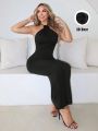 SHEIN SXY Halterneck Chest Gathered And Backless Black Fishtail Dress 3D Rose New Years Women Outfit Birthday Outfit Spring Women Clothes Prom Dress Valentine Day Dress Date Night Dress Bachelorette Party Cocktail Dress Short