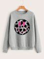 Plus Leopard & Cartoon Graphic Drop Shoulder Sweatshirt