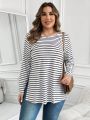 SHEIN LUNE Plus Size Women's Striped Long T-shirt