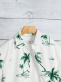 SHEIN Kids SUNSHNE Boys' Tropical Palm Tree Printed Button Down Loosen Woven Shirt With Turn-Down Collar For Summer Vacation