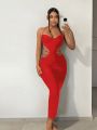 SHEIN SXY Cut Out Waist Halter Neck Backless Split Hem Dress