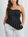 SHEIN Privé Plus Size Asymmetrical Hem Strapless Top With Back Zipper