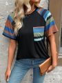 Contrast Color Raglan Sleeve Casual T-Shirt