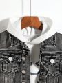 1pc Toddler Boys' Button-Front Ripped Washed Denim Jacket