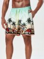 Cocotree & Car Printed Gradient Drawstring Waist Beach Shorts For Men