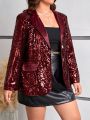 SHEIN Privé Plus Size Sequined False Pocket Blazer