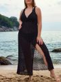 SHEIN Swim Basics Plus Size Solid Color High Slit Cover Up