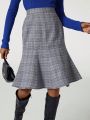 blue chic Women'S Plaid Mermaid Hem Midi Skirt