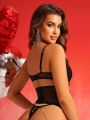 SHEIN Ladies' Lace Sexy Lingerie Set With Chain Decoration
