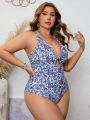 SHEIN Swim BohoFeel Plus Size Printed Deep V-Neck One Piece Swimsuit