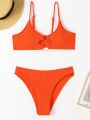 SHEIN Swim BAE Ladies' Monochrome Swimwear With Circular Ring Decoration