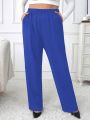 SHEIN Privé Textured Plus Size Women's Straight Pants With Slanted Pockets