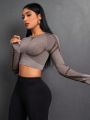 Yoga Basic Seamless Brown Crop Top For Sports