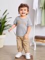 SHEIN Baby Boy Letter Graphic Tee & Flap Pocket Pants