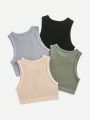 Solid Fine Rib Knit Sports Tank Top