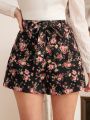 SHEIN Frenchy Women's Flower Print Belted Shorts