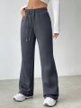 Drawstring Waist Flare Leg Low-rise Cargo Pants