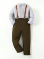 SHEIN Tween Boys' Fashionable & Versatile Suspenders Gentleman Suit