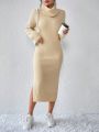 SHEIN Essnce Turtleneck Drop Shoulder Split Thigh Sweater Dress