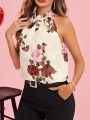 SHEIN Clasi Women'S Floral Print Halter Neck Tank Top