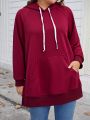 SHEIN LUNE Plus Size Solid Color Hooded Sweatshirt With Pocket And Drawstring