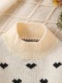 Baby Girls' Half High Collar Sweater With Heart Pattern