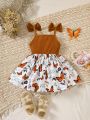 Baby Butterfly Print Bow Shoulder Cami Dress