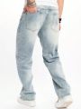 Men Slant Pocket Straight Leg Jeans