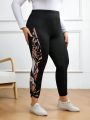 EMERY ROSE Women's Plus Size Graphic Printed Knitted High Waist Leggings Pants