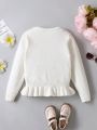 Girls' Love Embroidery Sweater With Ruffle Hem