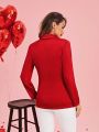 SHEIN Clasi Women's Alentine's Day  Notched Lapel Collar Blazer