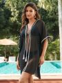 SHEIN Swim BohoFeel Loose Fit Kimono With Sheer And Patchwork Edge Detail